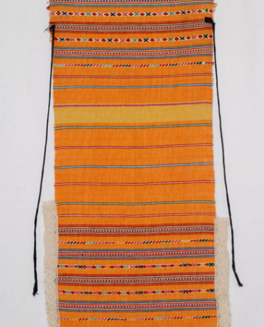 Striped cotton apron with ksombliasta (embroidered) geometric motifs