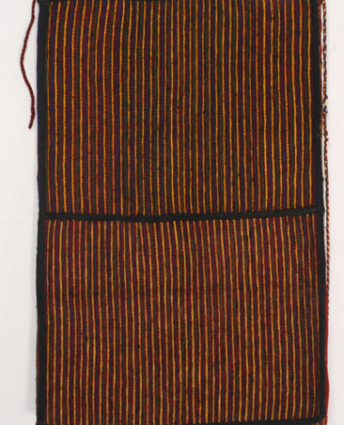 Woollen woven fulled apron with embellished vertical coloured stripes