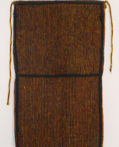 Woollen woven fulled apron with embellished vertical coloured stripes 