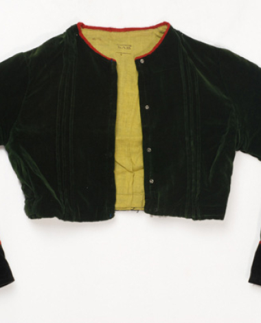 Zipouni, sleeved short jacket made of green velvet