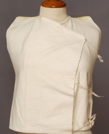 Zipouni, sleeveless double-breasted jacket made of white cotton woven fabric 