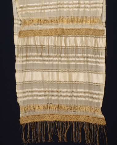 Pure silk bolia with embellished gold and silk stripes